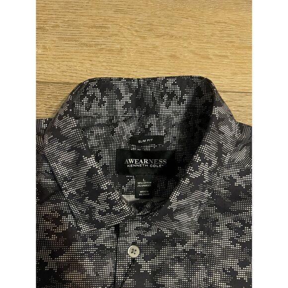Kenneth Cole Mens Gray Camo Long Sleeve Button Up Dress Shirt Size Large NWT - Picture 3 of 3